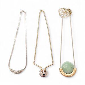 Set Of 3 Statement Pendant Chain Necklace Gold Tone Avon Jade Gemstone Artistry